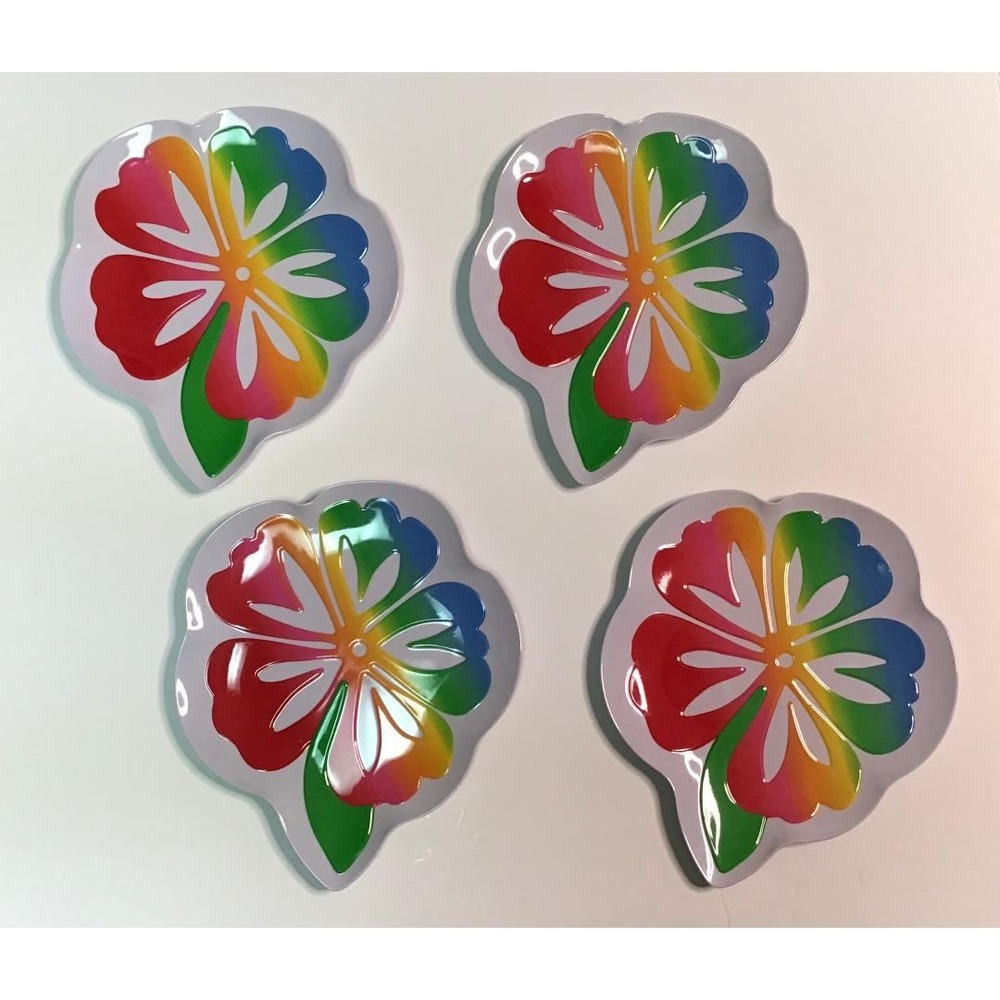 4 Rainbow Hibiscus Flower Melamine Appetizer Plates 8" Pop Art Picnic Pool Beach
